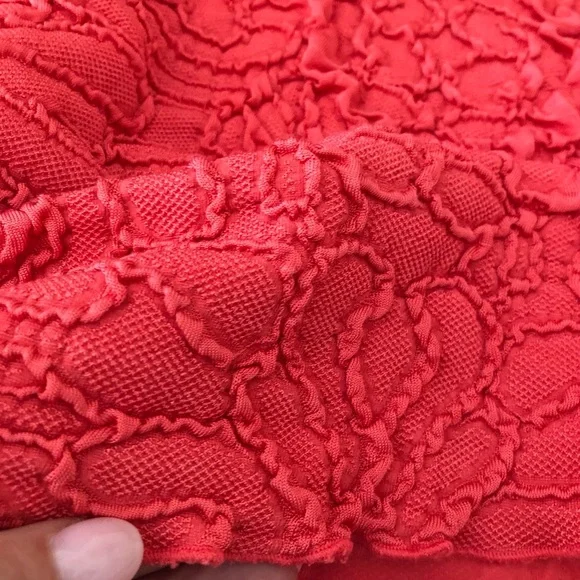 Haystacks fabulous tomato-red, 3/4 sleeve, unique fabric, top - Made in Michigan - Picture 9 of 11